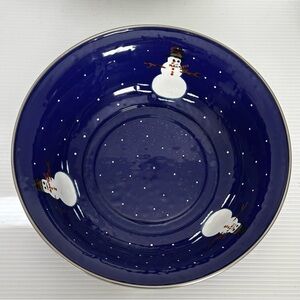 1997 The Golden Rabbit II Denise Harvey Blue Snowman Enamelware 12" Serving Bowl